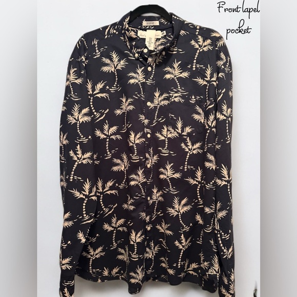 H&M Men’s Casual Hawaiian Island Style Dress Shirt Black/Tan Size XL Reg - Picture 2 of 8